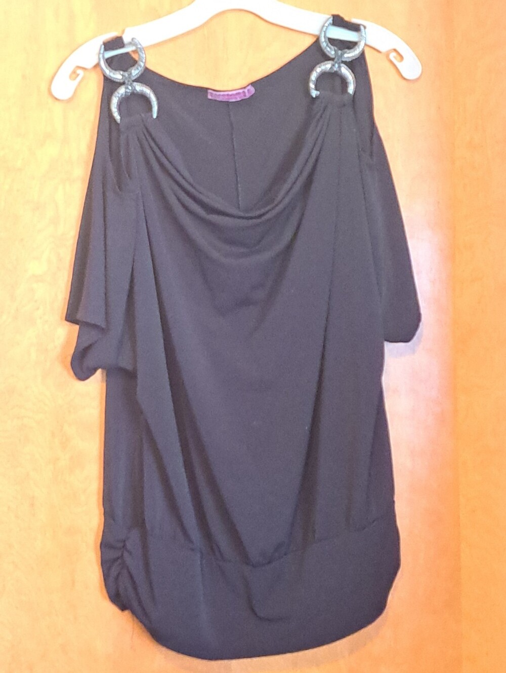 Black Cold Shoulder Top with Decorative Ring Shoulder Accents